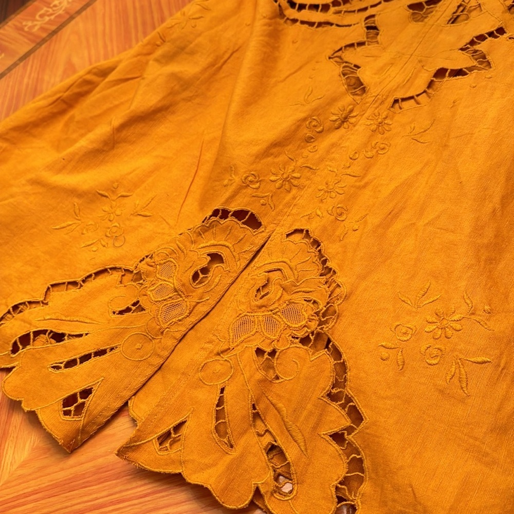 Free People Susanna Eyelet Cotton & Linen orange Coat Sz.L - Picture 11 of 16